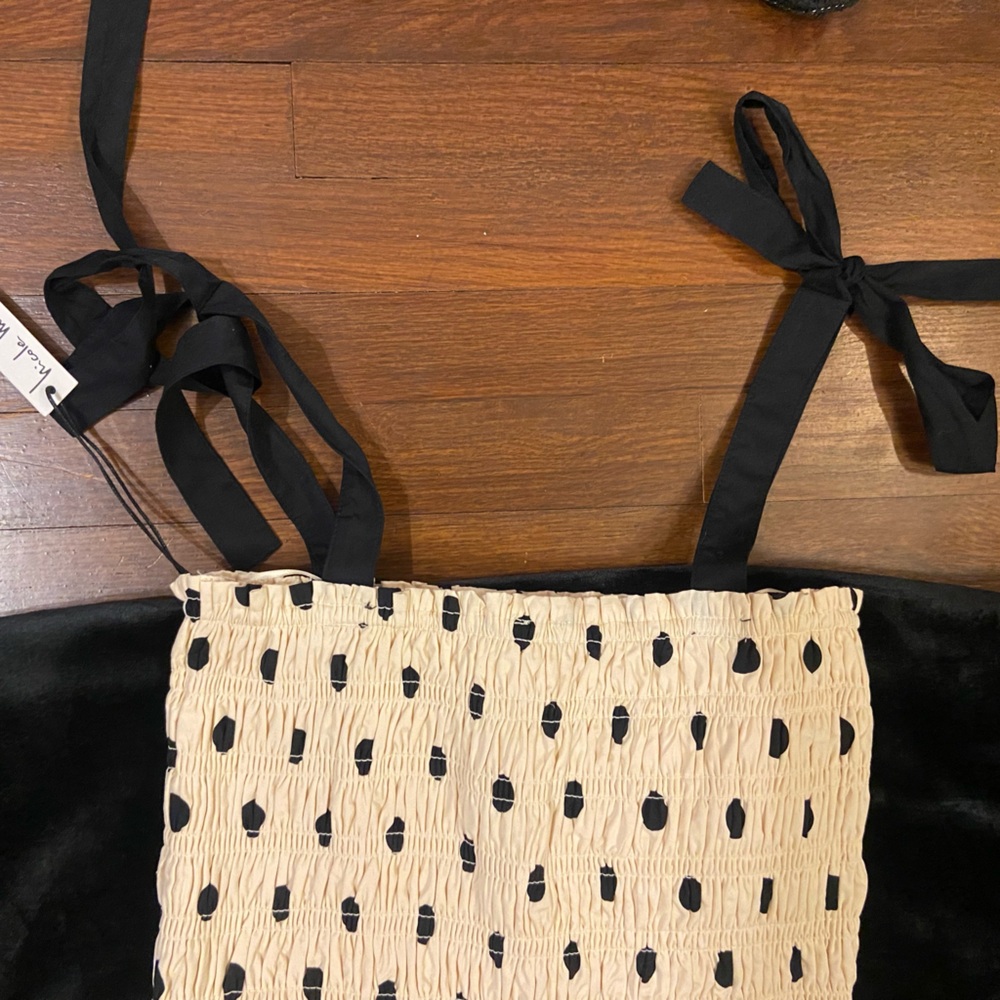 Polka Dot Cream Maxi Skirt with Smocked Waist - Picture 3 of 3